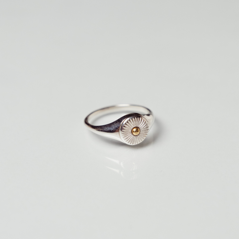 The sliver and bronze Ellie ring pictured on a white background