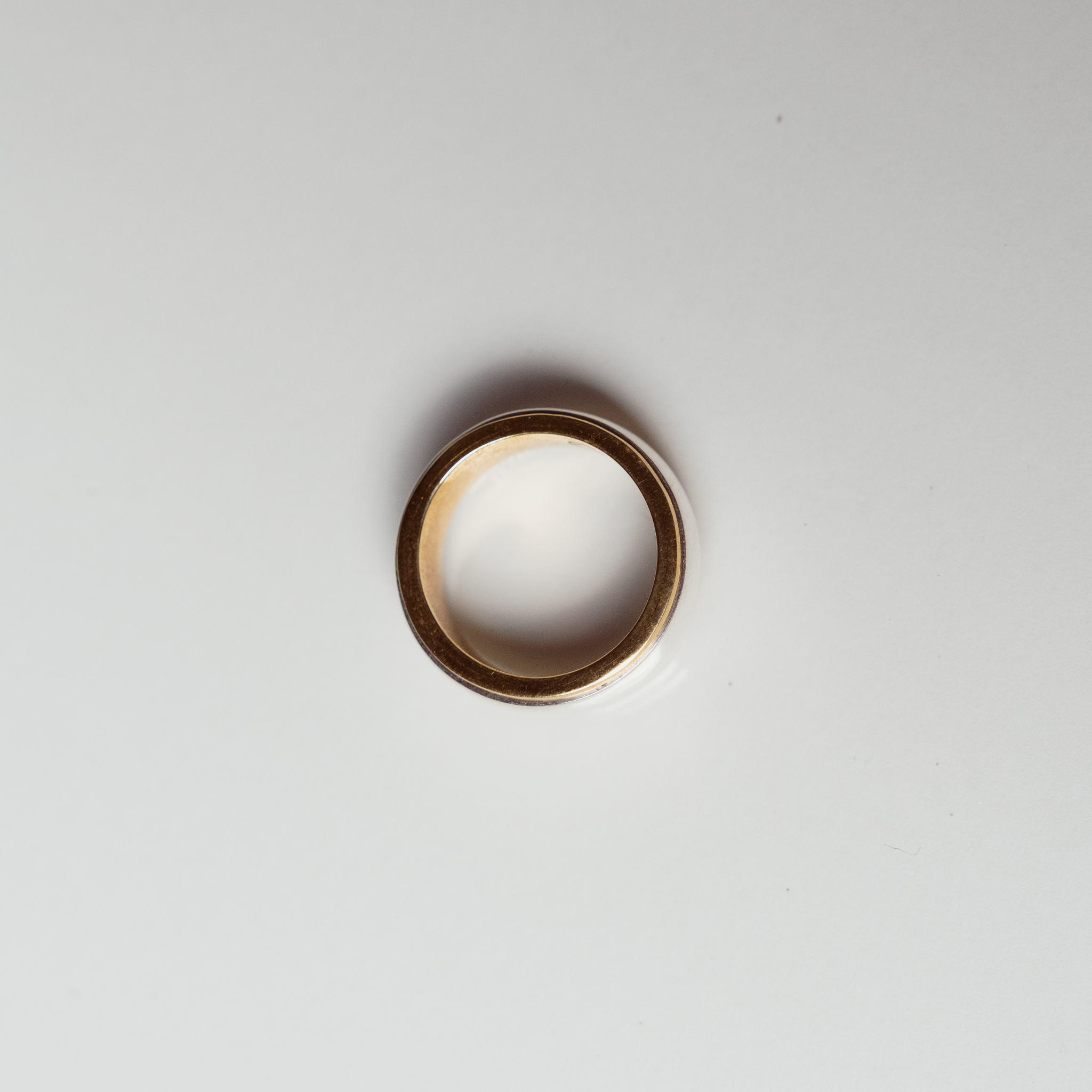 The Jake ring anxiety ring with bronze inside and silver spinning ring on outside on white background